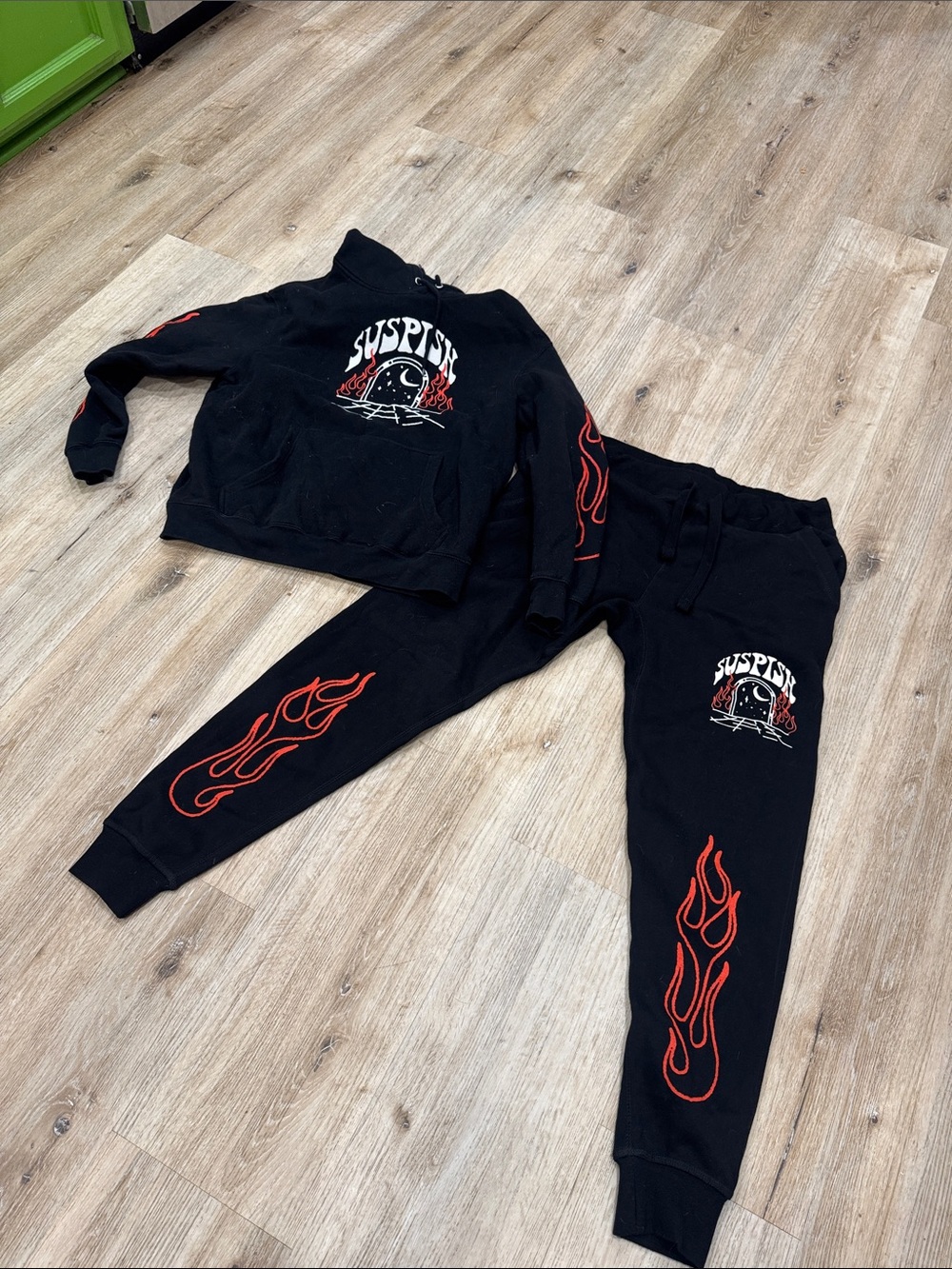 Bailey Sarian jogger set Hoodie & Joggers Set with Red Flame Graphics
